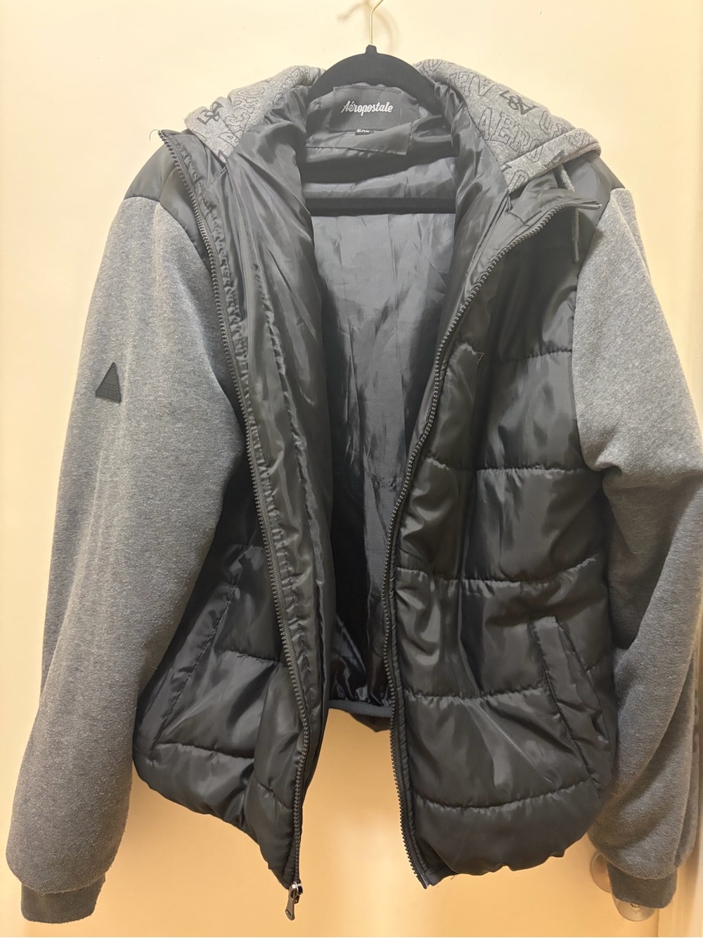 Aeropostale Black Puffer Jacket with Gray Sleeves